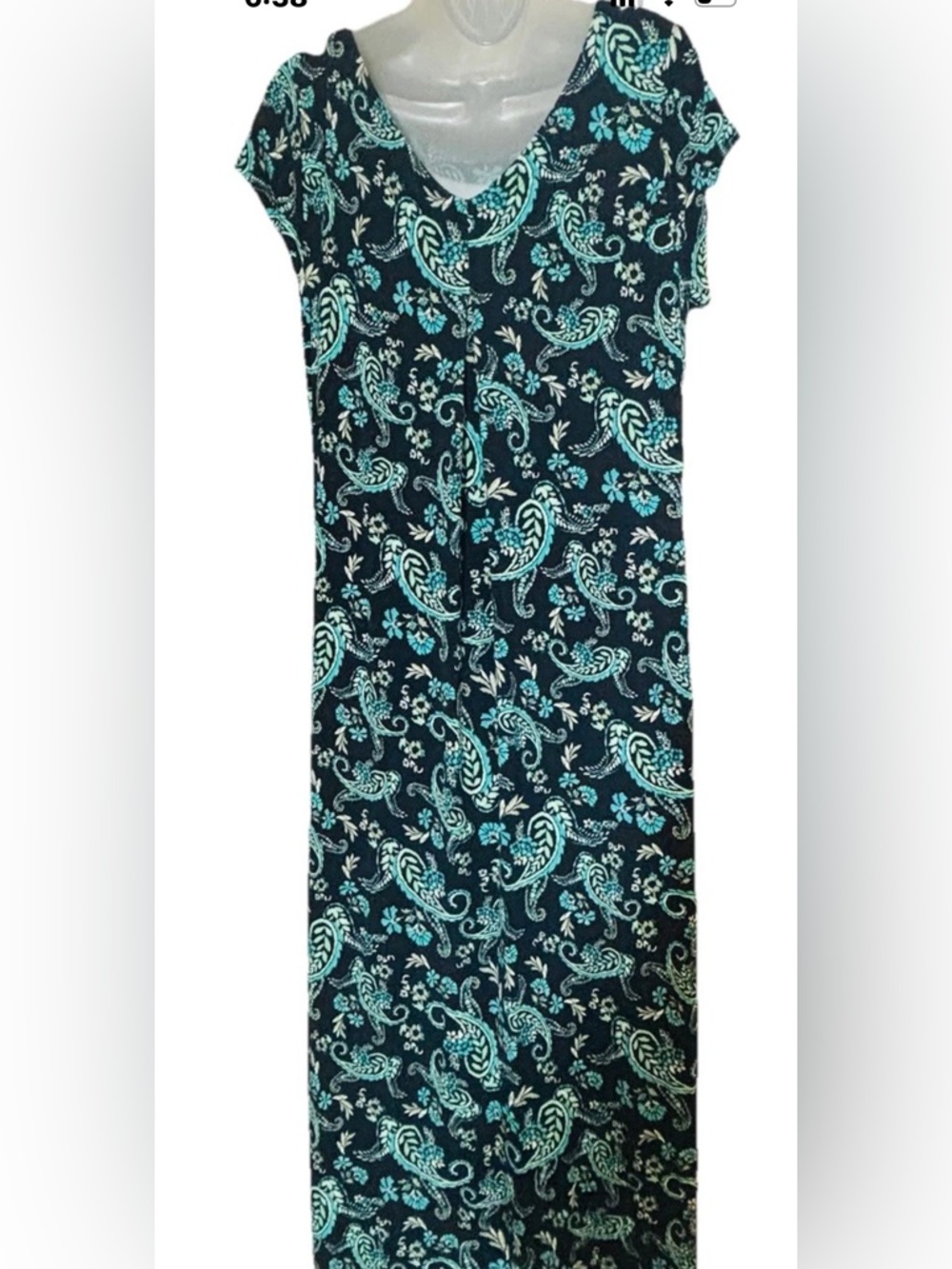 J. Jill Pleated V-Back Long Maxi Dress In Navy Blue Tapestry Paisley Size Medium - Picture 4 of 10